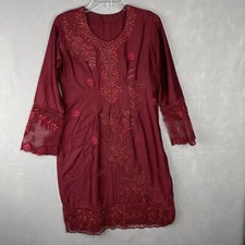Indian Pakistani dress outfit size s/m Red Embroidered No Tags