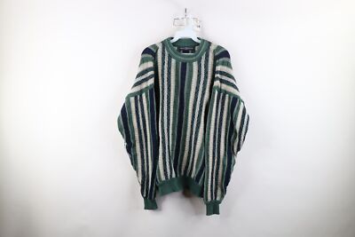 Vintage 90s Coogi Style Mens Large Ed Bassmaster Textured Striped Knit Sweater