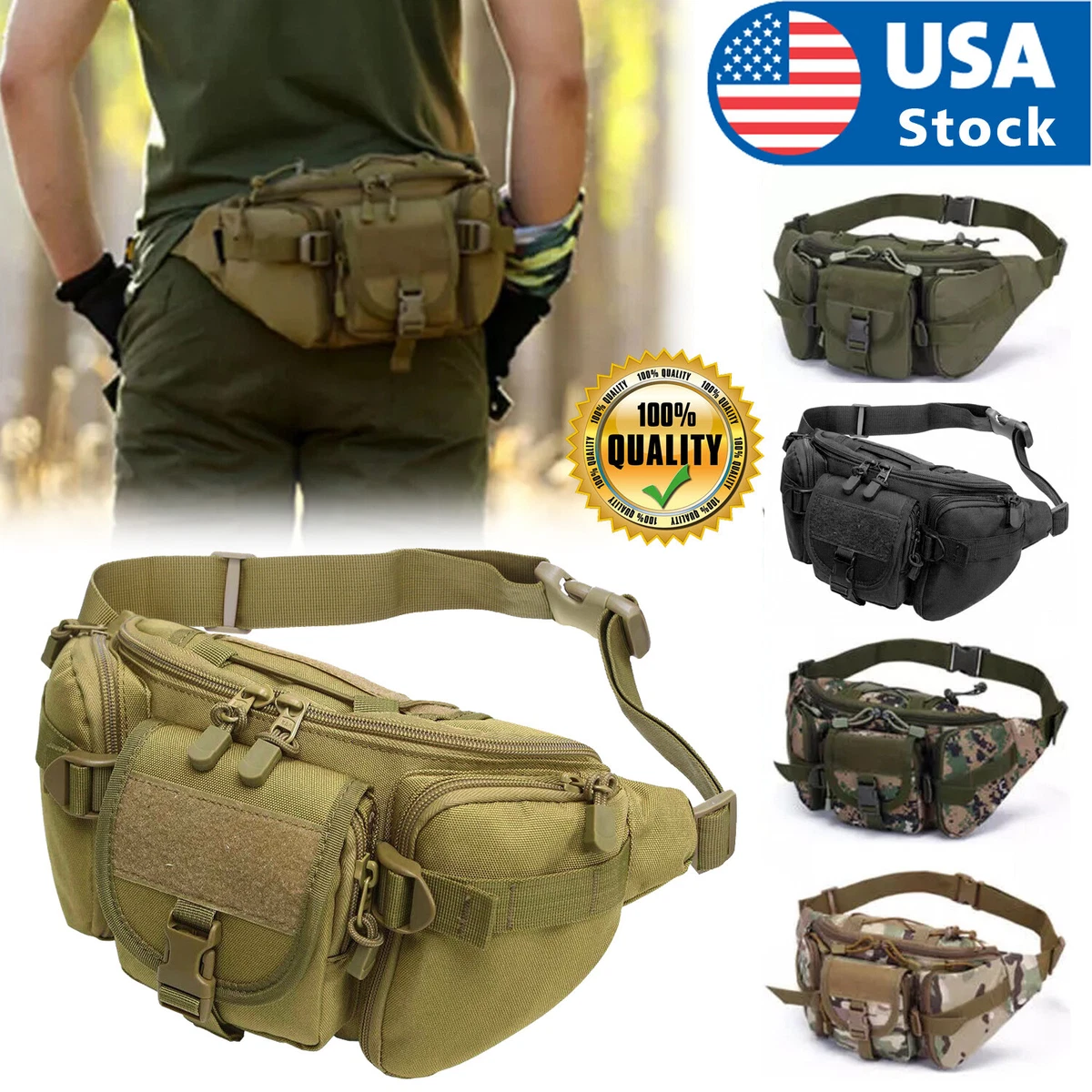  Modular System Waist Bag Belt Pack Hip Pocket MOLLE Travel  Hiking Black : Sports & Outdoors