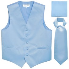 New Men's Tuxedo Vest Waistcoat  Ascot Cravat hankie Light Blue Wedding formal