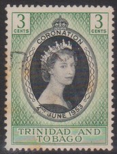 (F318-111) 1953 Trinidad &Tobago 3c QEII coronation F/U (DK)