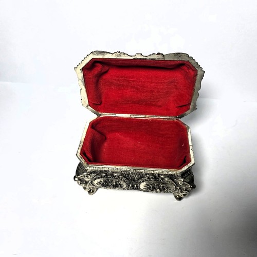 Jewelry Casket Case Trinket Box Silver Finish Footed 3 1/2” High - Foto 2 di 3