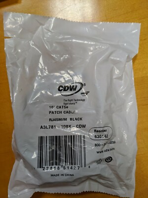 (5 Pack) CDW Cat. 5e Patch Cable - Rj-45 Male 10ft Black -a3l78110blk-cdw. 