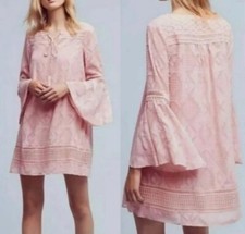 New Floreat x Anthropologie ESME BELL SLEEVE 4/Sm Pink Textured Shift Mini Dress