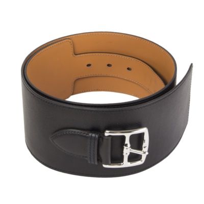 55743 auth HERMES black Evergrain leather ETRIVIER WAIST Belt
