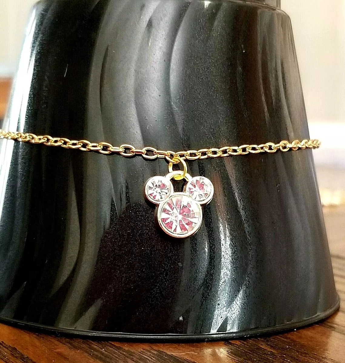Womens Gold Ankle Bracelet Crystal Mickey Mouse Charm Anklet Gold