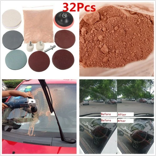 32Pcs Car Deep Scratch Remover Tool 8 Oz Cerium Oxide Powder Glass Polishing Kit