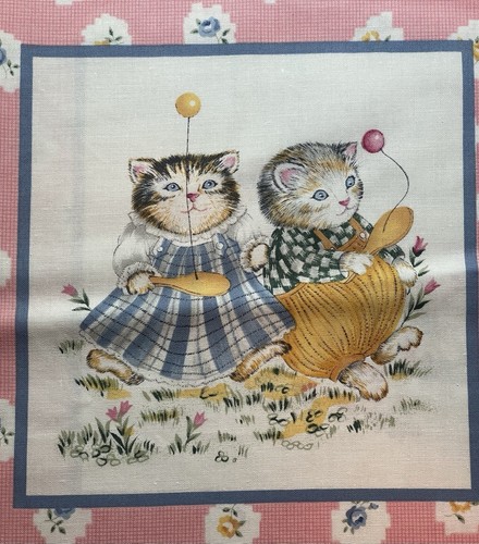 Vintage Kitty Cucumber In the Beginning Pink Fabric 8 Quilt Squares 44”x 24” - Picture 5 of 10