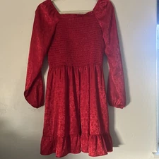Art Class Girls long sleeve Jacquard Smocked Bodice Dress Red size L