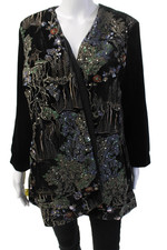 Aris A. Women Floral V-neck Long Sleeve Black Polyester Jacket Size L
