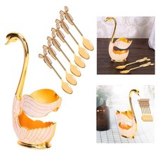 (Golden White Spoon)Tableware Sets Coffee Fruit Dessert Spoons Household Tab TD