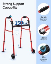 Aluminum 29 to 36" H Dual Release Folding Walker with Wheels up to 350