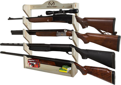 Indoor Gun Rack for up to 4 Rifles or Shotguns, New Zealand Pine 4-Gun Wall Rack