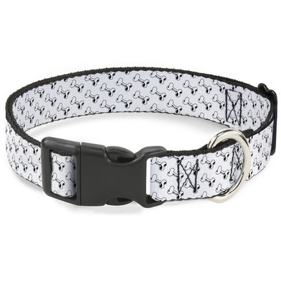 Plastic Clip Collar Dog Bone White/Black NARROW-Medium 8.5-12'' (US IMPORT)