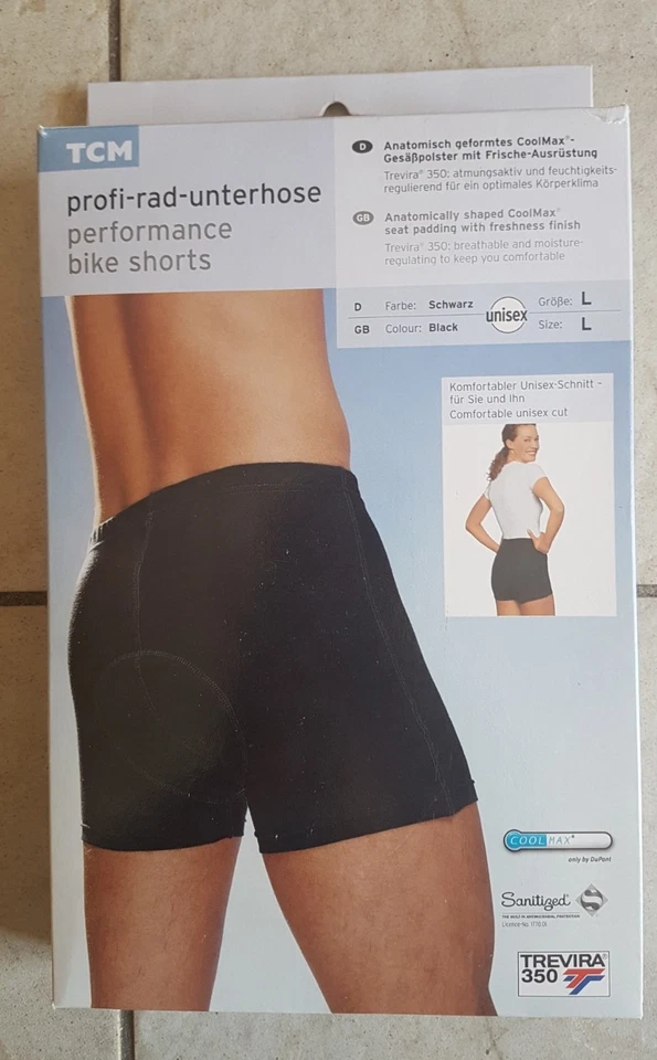 Fahrrad Unterhose, TCM, Gr. L, Unisex, schwarz, mit Gesässpolster, NEU - Bild 1 von 4