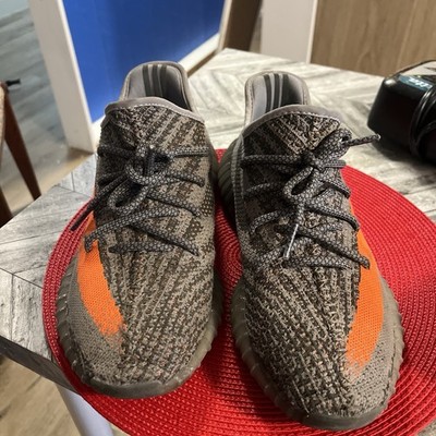 adidas Yeezy Boost 350 V2 Beluga Gray Orange Striped Lace Up Low Top Sneakers