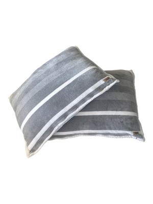 PO-EX UGG Set 2 Gray Striped Sherpa Throw Pillows 20x20 Cozy Home Decor