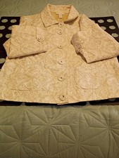 Women's Charter Club Gold Thread Embroidered Jacket White M