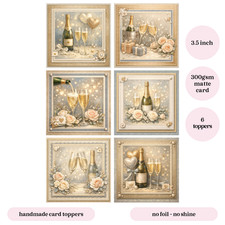 6 x Anniversary Champagne Card Toppers for Wedding Cardmaking, Scrapbooking Tags