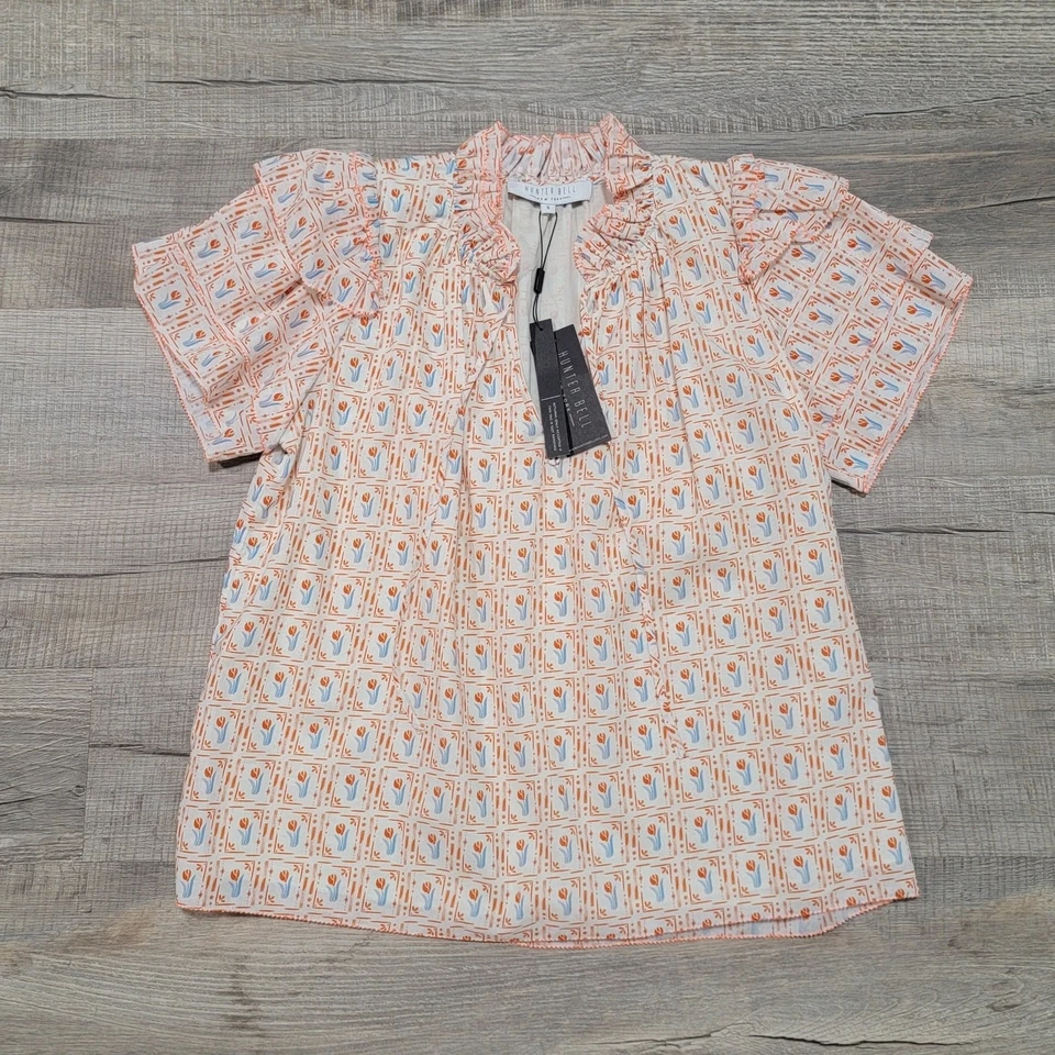 NWT Hunter Bell Millie Short Sleeve Cotton Tulip Top Size Small Floral Ruffle - Image 2 of 4