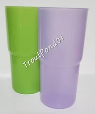 Tupperware TableTop Stacking Tumblers 18 oz Large Set 2 Sheer Green Lilac Purple