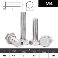 M4 4mmØ SET SCREWS HEXAGON HEAD FULLY THREADED METRIC BOLTS A2 STAINLESS STEEL