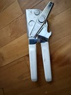 Vintage Swing Away Can Opener White Rubber Grips Made In USA Stainless Steel