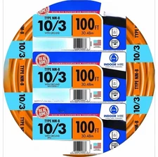 Romex Brand Simpull Solid Indoor 10/3 W/G NMB Cable 100ft Coil, Orange