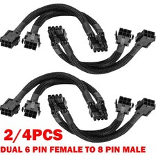 2/4X Dual 6 Pin Female to 8 Pin Male GPU Adapter Cable Braided Sleeved 20cm HOT