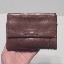 FOSSIL Leather Brown Multifunction ELLIS Modified Tri-Fold WALLET EUC