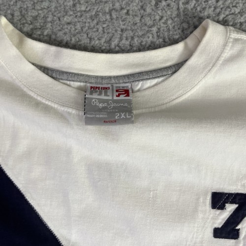 VTG Pepe Jeans London 73 T-shirt 2XL Navy,Gray,Cream Y2K Embroidered Spell-Out - Photo 5/9
