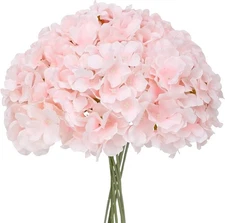 12 Light Pink Artificial Hydrangea Stems 17" Realistic Silk Flowers Long Stem