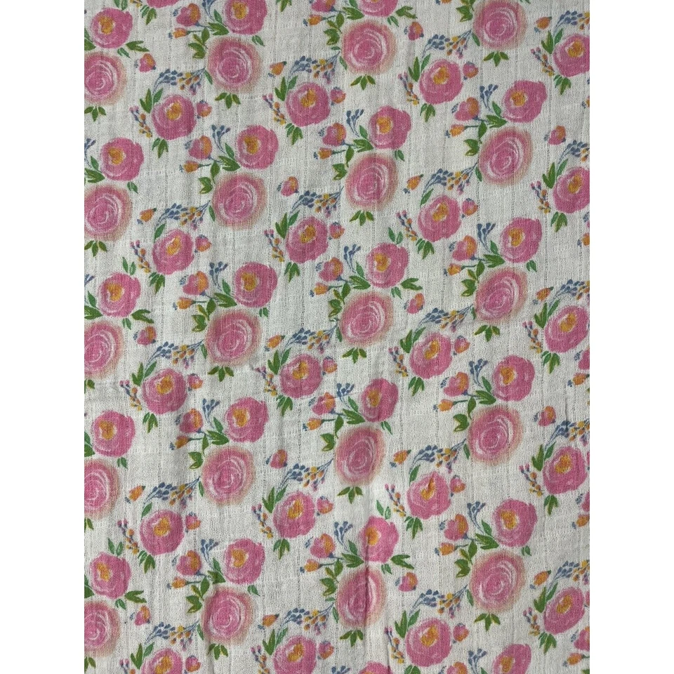 Mudpie Pink Floral Muslin Swaddle Baby Blanket Cotton Roses - Image 4 of 4