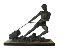 ART DECO GREEN PATINATED METAL MAN SCULPTURE GAY FRANCE FRENCH UCRA ONYX MARBLE