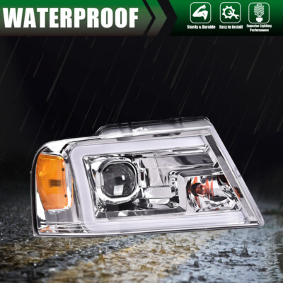Fit For 2004-2008 Ford F-150/Mark LT Chrome/Amber LED DRL Projector Headlights