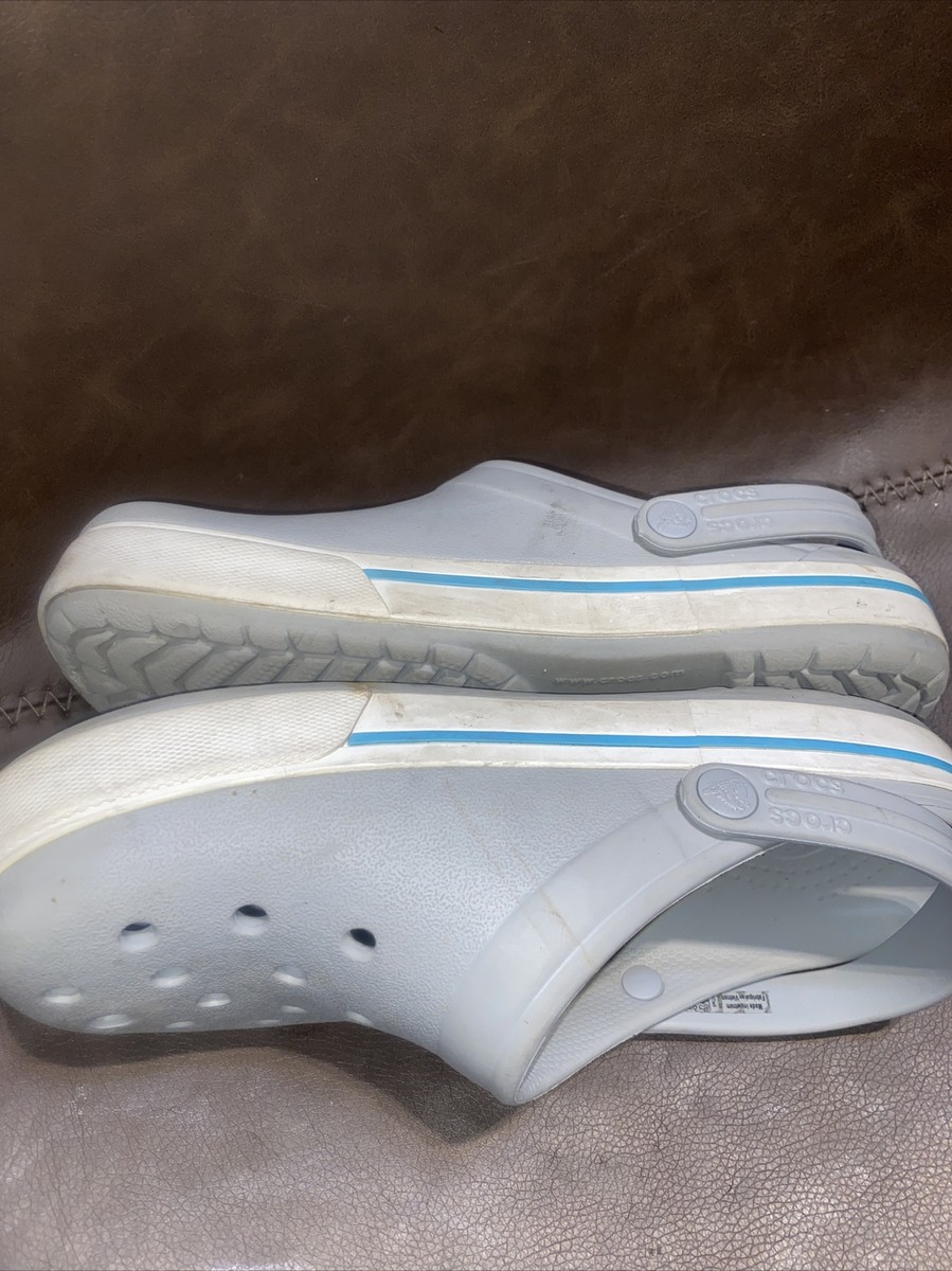 Crocs Unisex Crocband Clogs Light Grey White and Blue Stripe  display picture 1
