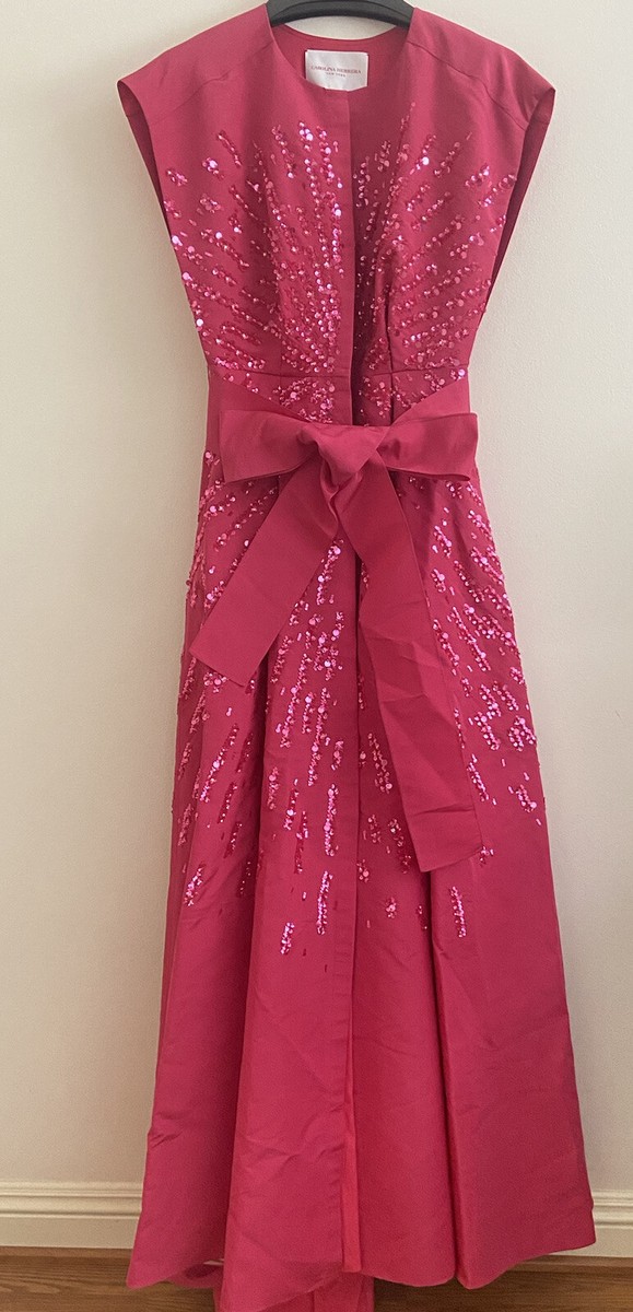 carolina herrera hot pink dress CH Carolina Herrera Pink Silk Ruffle Maxi Dress XS