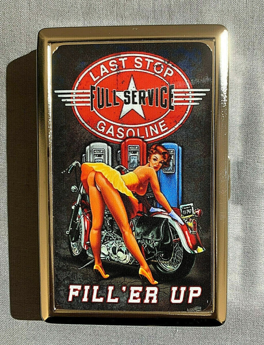 sexy cigarette case Gasoline Sign D 01 Metal Silver Cigarette Case Vintage Tin Sign Sexy Pinup  Girl