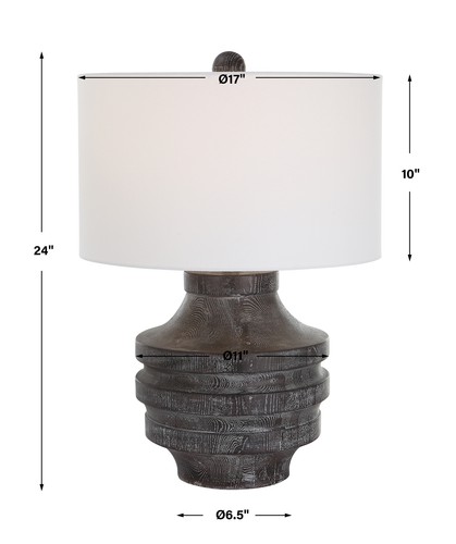 Fat Rustic Black Faux Wood Table Lamp 24 in Ribbed Carved Grain Organic Look - Picture 3 of 8