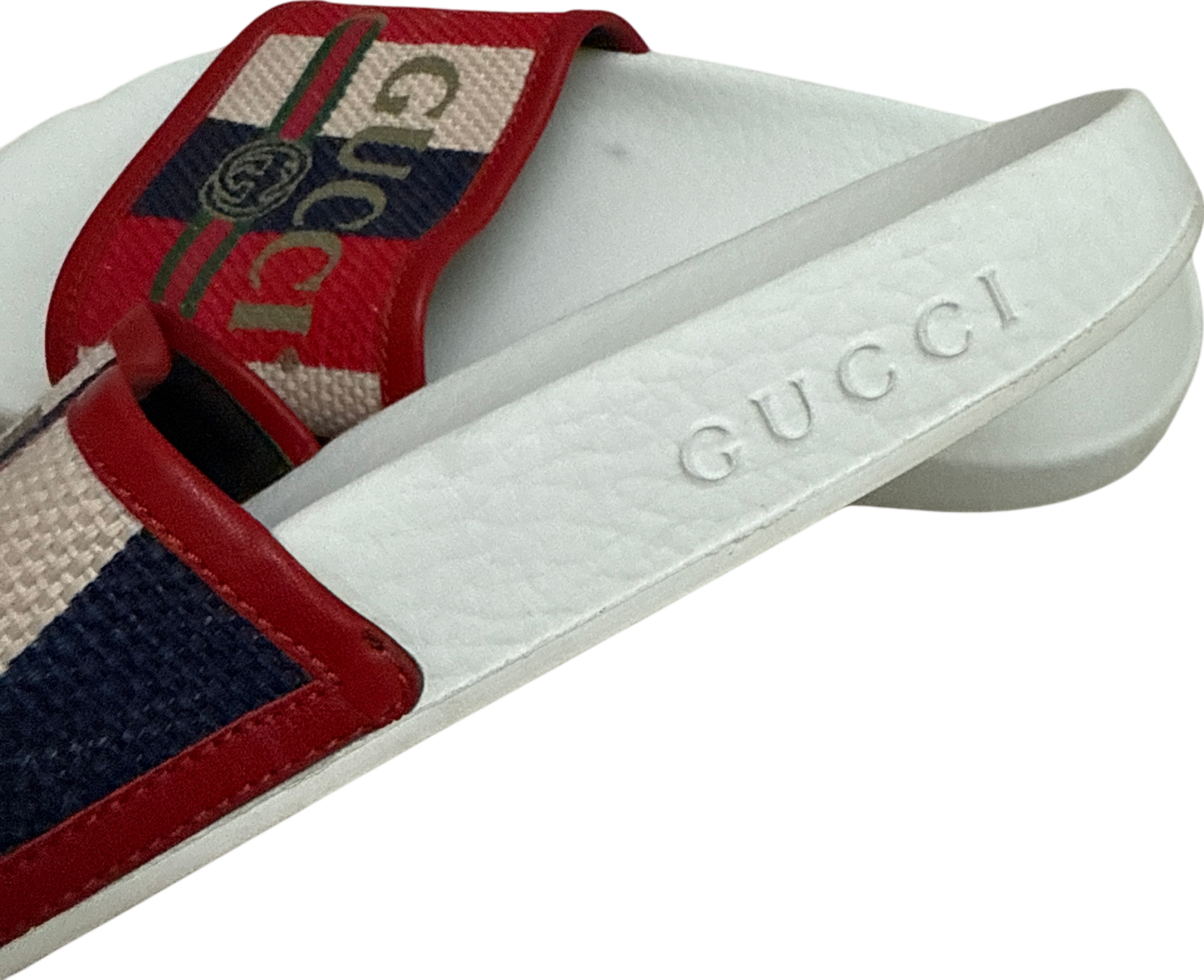 SAOLA Gucci Uomo Rosso Logo Slides Taglia 37 Tessuto Tomaia Suola Bianca Calzature Casual