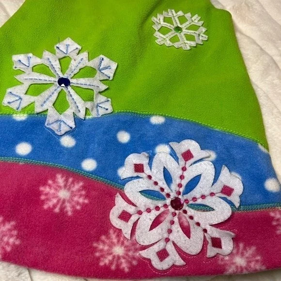 Vestido Bonnie Jean Niña 2T Verde Lima Vellón Fieltro Copo de Nieve Sin Mangas Línea A Foto 3 de 4