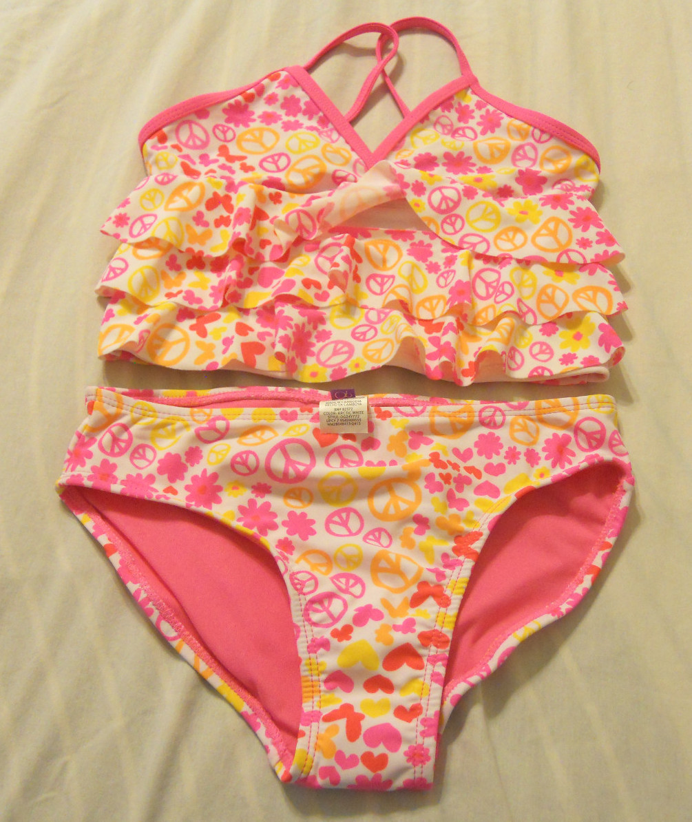 中国 Op Girls SwimSuit Triple Tier Camikini Set Swimwear Medium 7-8 | eBay