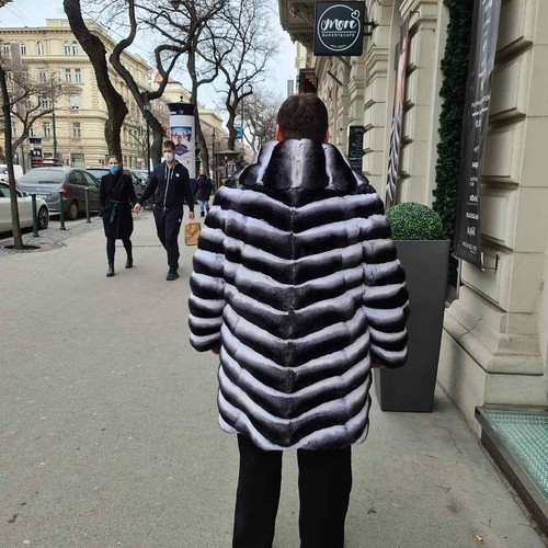 New Men Real Rex Rabbit Fur Coat Chinchilla Jacket Winter Shawl Collar Overcoats - Picture 8 of 10