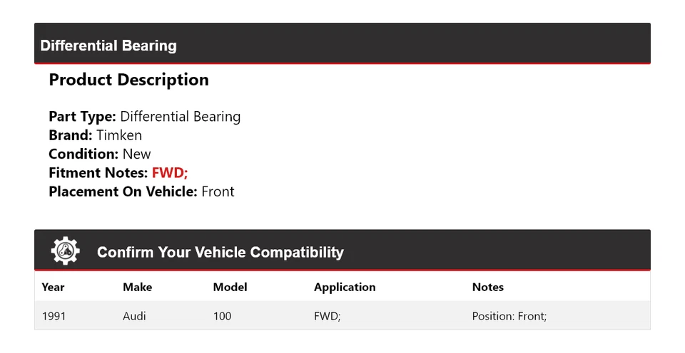 For 1991 Audi 100 FWD Differential Bearing Front Timken - Image 2 of 4