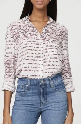 NWT Beach Lunch Lounge Plus 3X Alanna White Heart Strings Print Button Blouse