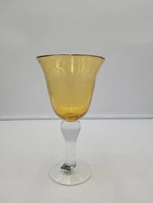 Hand Blown Goblet Wine/Water By Circleware Green Bubbled Glass
