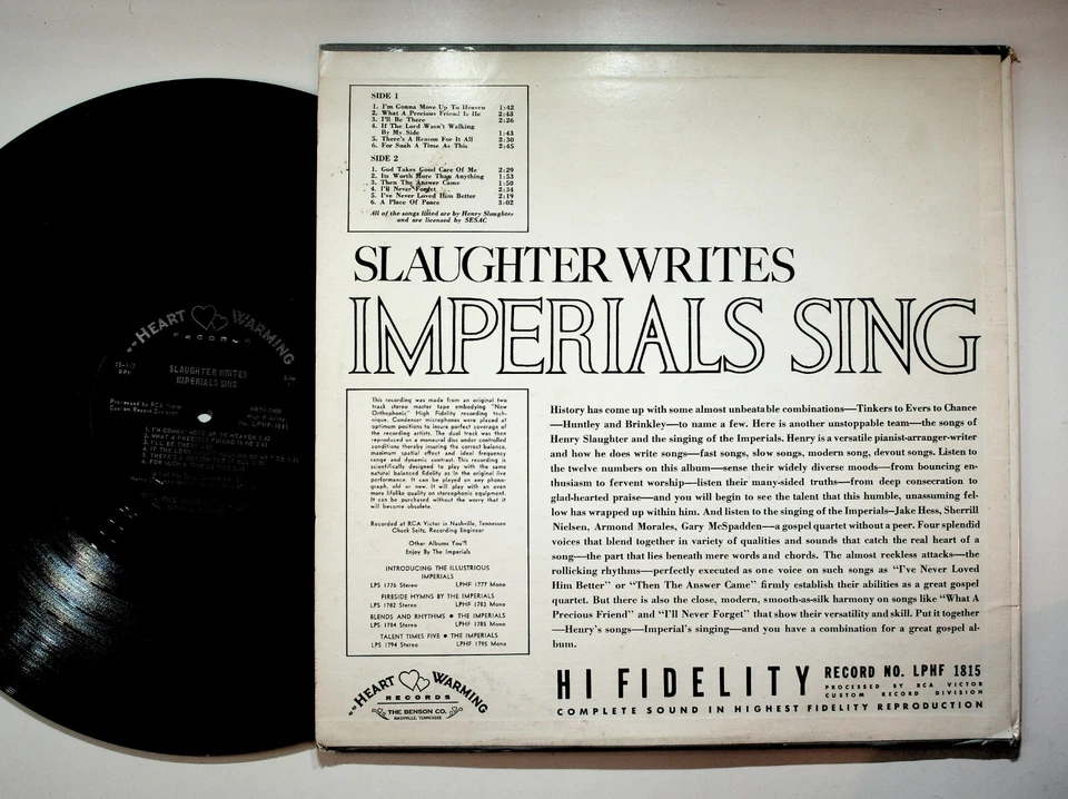 Imperials Sing Slaughter Writes Heart Warming LP Henry Slaughter Jake Hess - Image 2 of 4