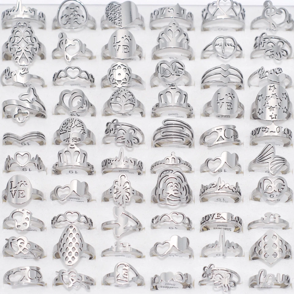 50 estilos mezcla anillos de acero inoxidable mujeres hombres boda fiesta regalo accesorios a granel Foto 3 de 4