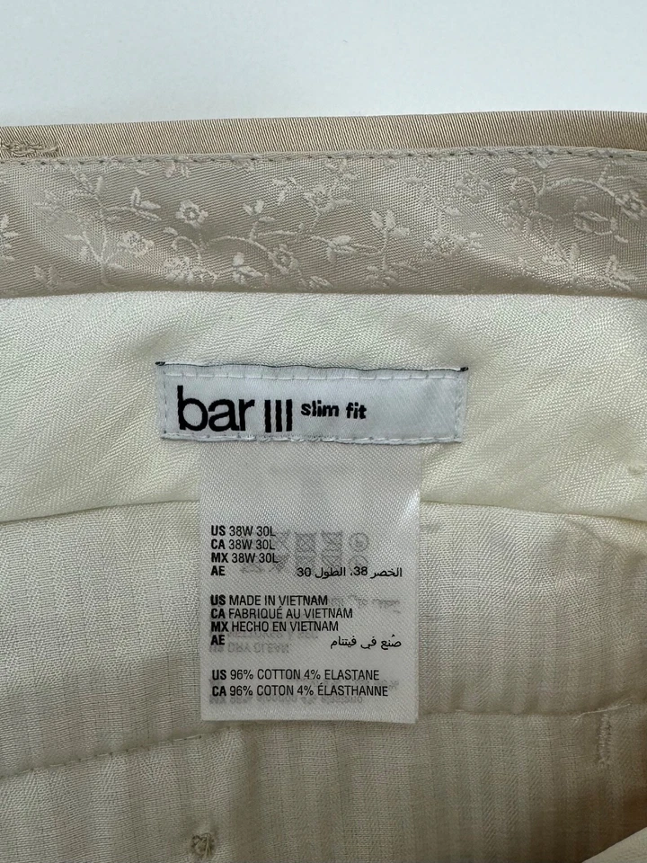 $135 NUEVO BAR III Hombres 38x30 Algodón Tostado Calce Ajustado Elastizado Vestido Pantalones/Pantalones Foto 4 de 4