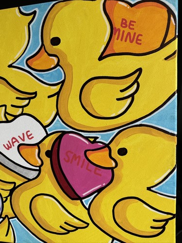 Lienzo pintado acrílico 18 x 24 Jeep Duck Heart Wave Jeeper Shortiez tinta graffiti - Imagen 3 de 4